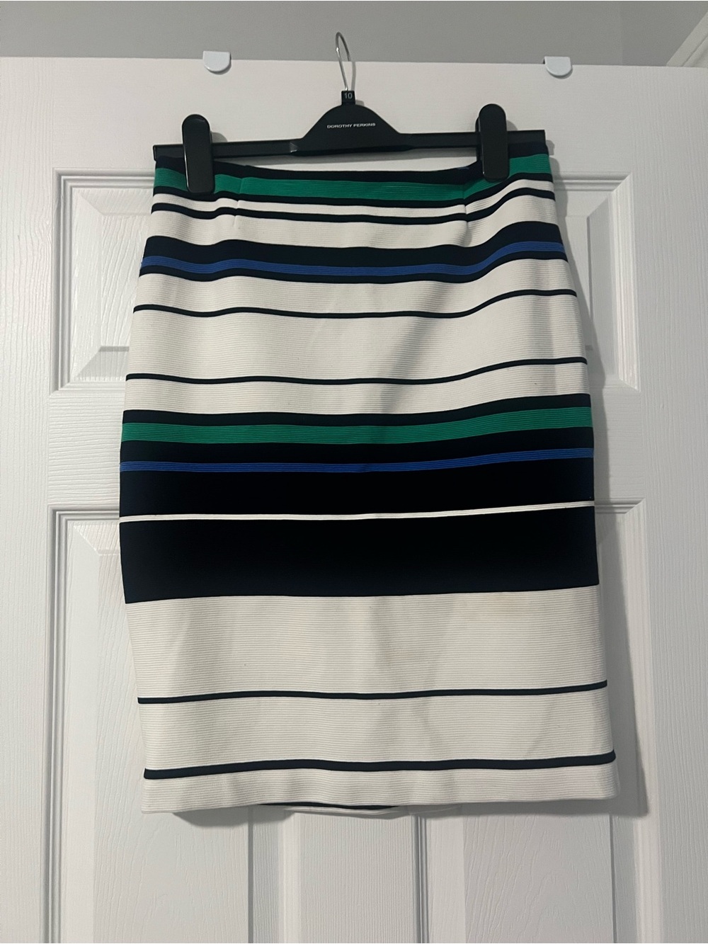 Simons Contemporaine Striped Pencil Skirt in White with Blue & Green Stripes